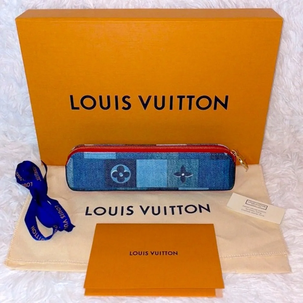 New Louis Vuitton Limited Edition Damier Denim Mono Patchwork Elizabeth Pouch